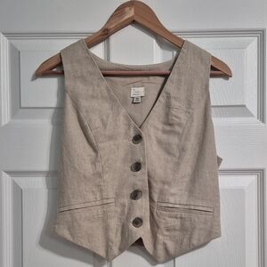 a new day Linen Blend Tan V-Neck Vest, NWOT